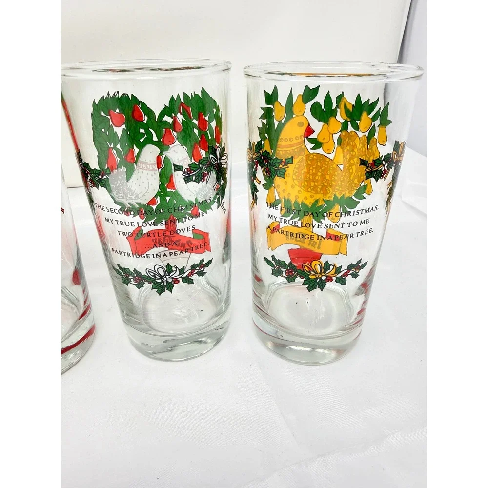 Vintage 12 Days of Christmas Indiana Glass USA Water Tumbler 12oz Entire set